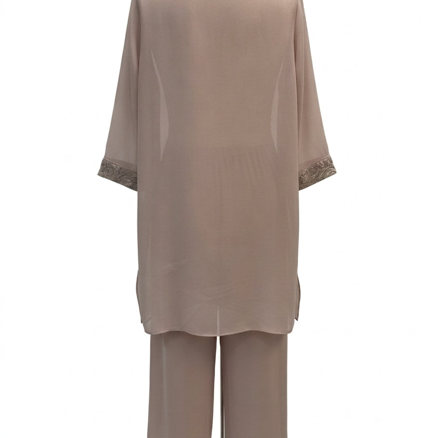 Maya Brooke · 3 PC Set Pants, Top & Evening Jacket with Embellishment · 12 · Beige