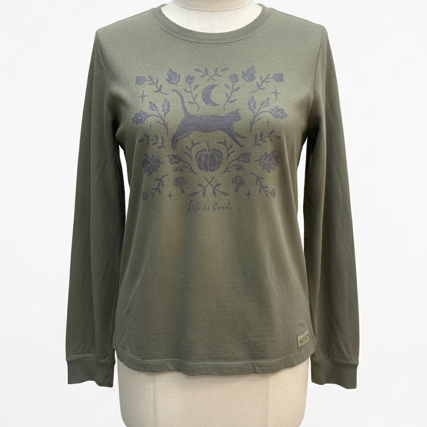 Life is Good · Fall foliage cat · XLarge · Olive