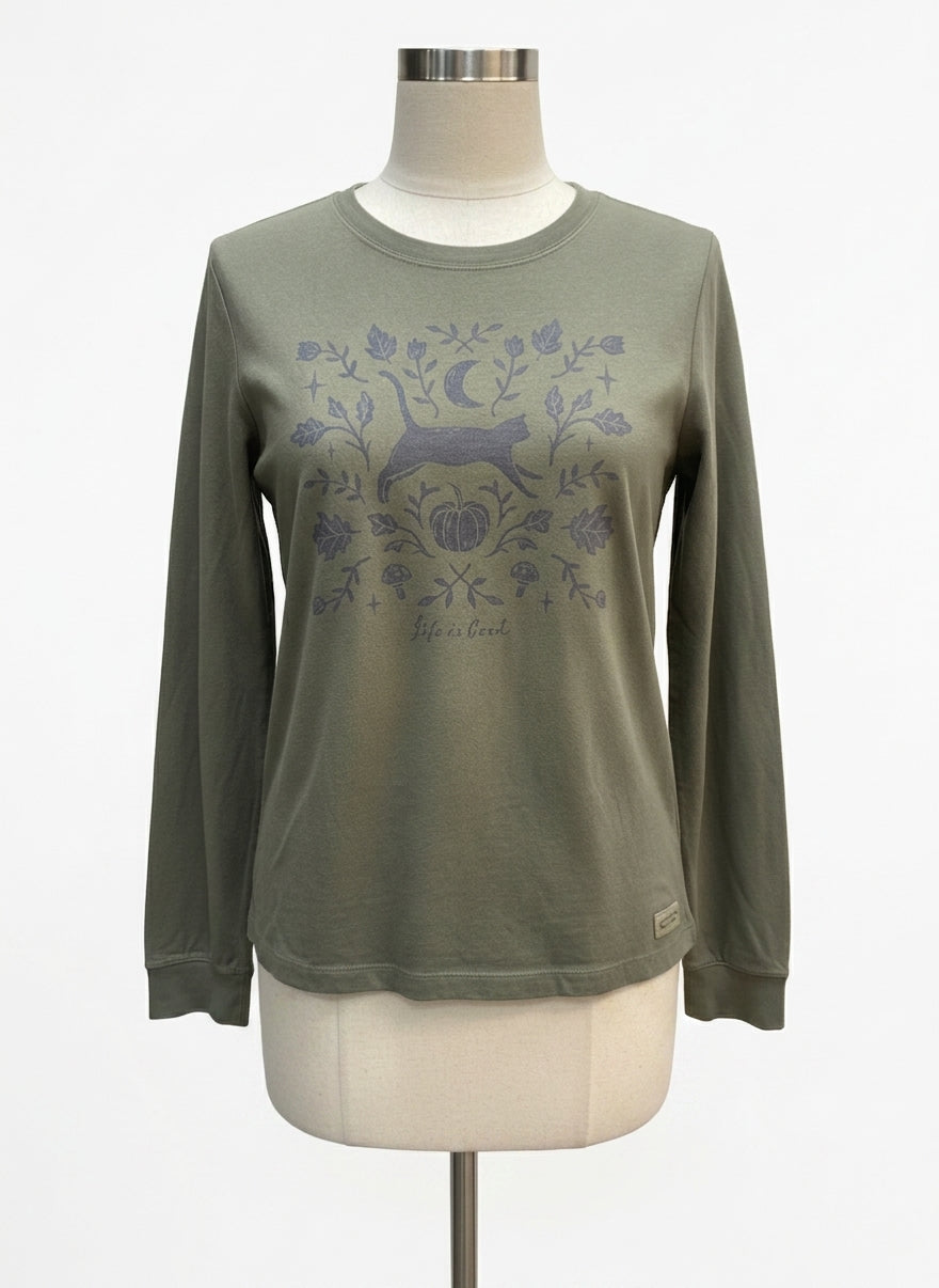 Life is Good · Fall foliage cat · XLarge · Olive