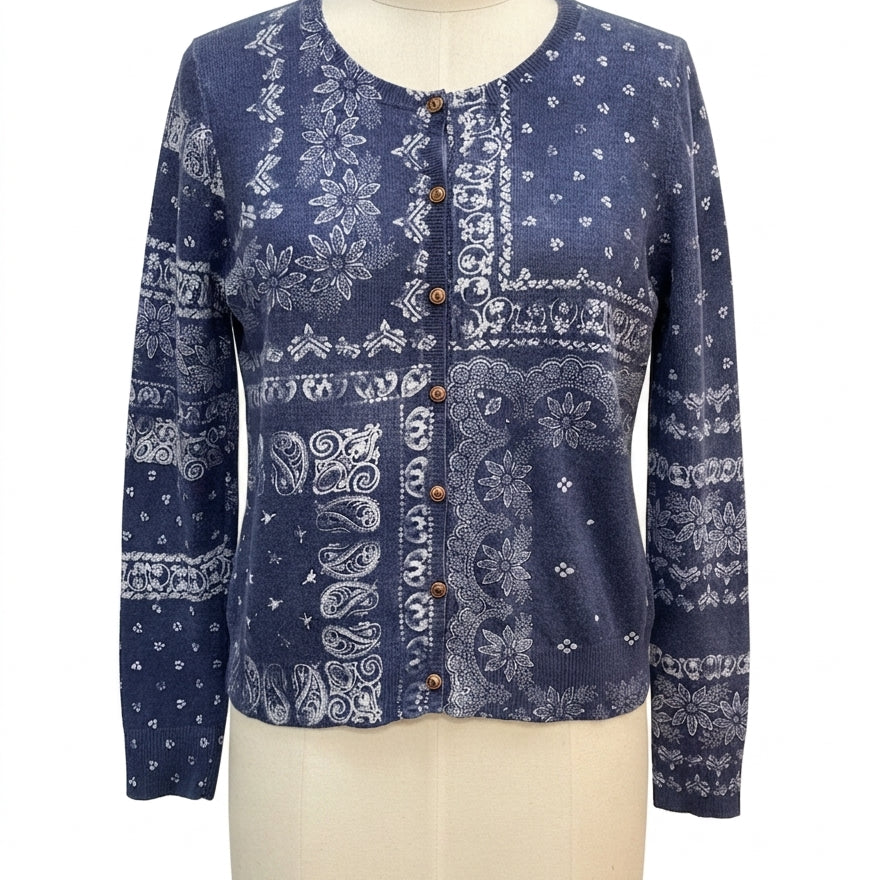 Sundance · Button Up Cardigan · Medium · Navy/White