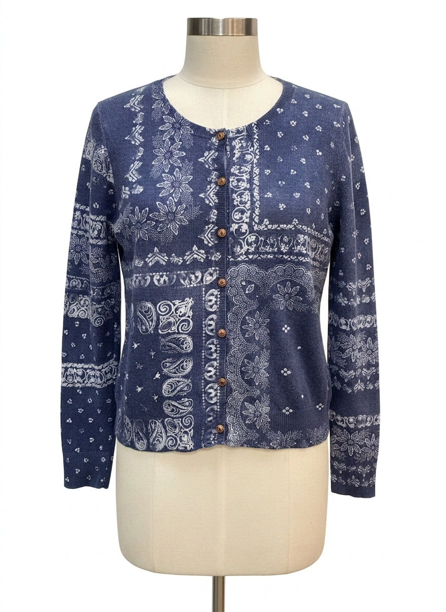 Sundance · Button Up Cardigan · Medium · Navy/White