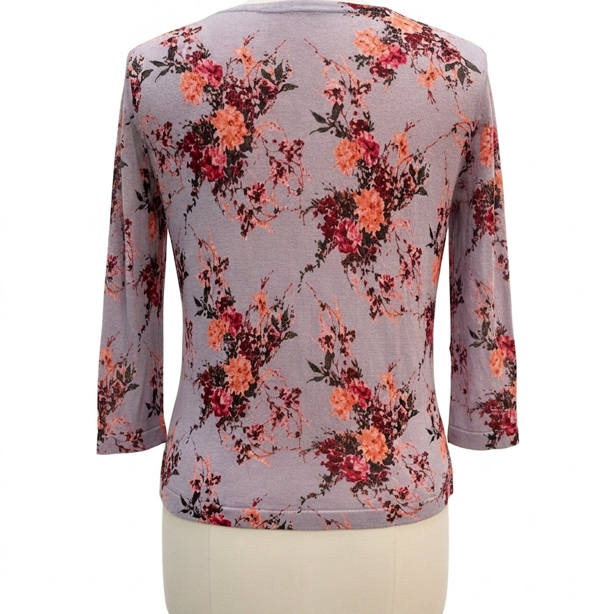 Garnet Hill · Button Up Cardigan · Large · Lavender Floral