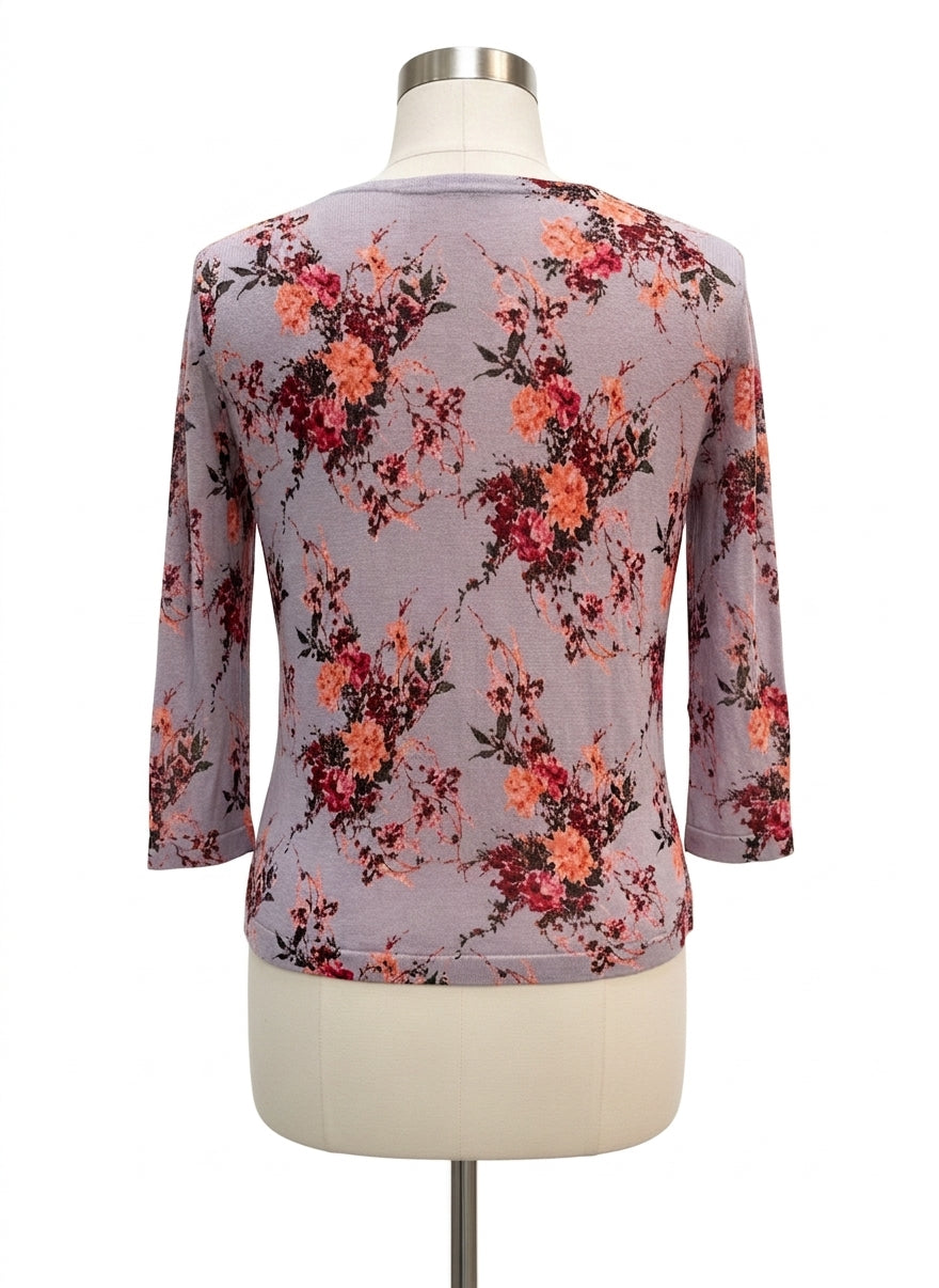 Garnet Hill · Button Up Cardigan · Large · Lavender Floral