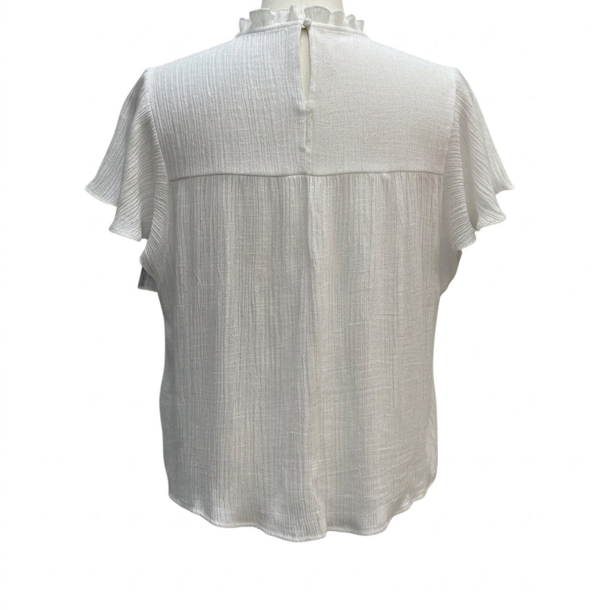 Nanette Lepore · Pleated Flutter Sleeve Top · Medium · White