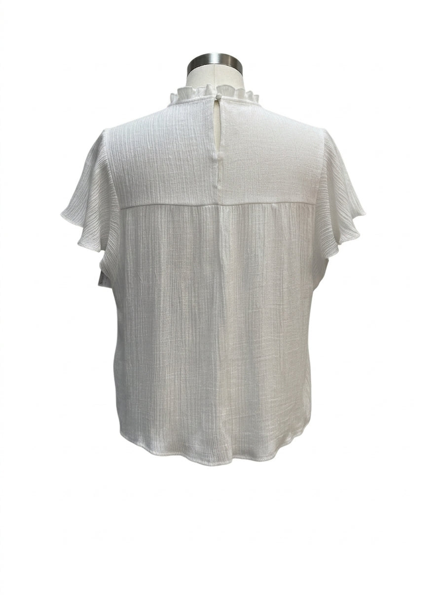 Nanette Lepore · Pleated Flutter Sleeve Top · Medium · White