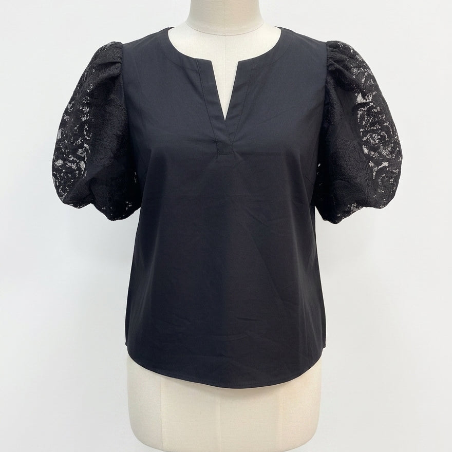 Marc NY · Lace Sleeve Top · Large · Black