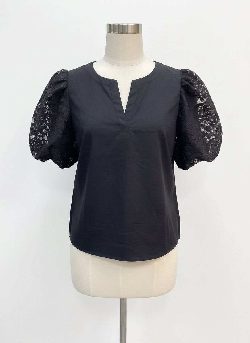 Marc NY · Lace Sleeve Top · Large · Black
