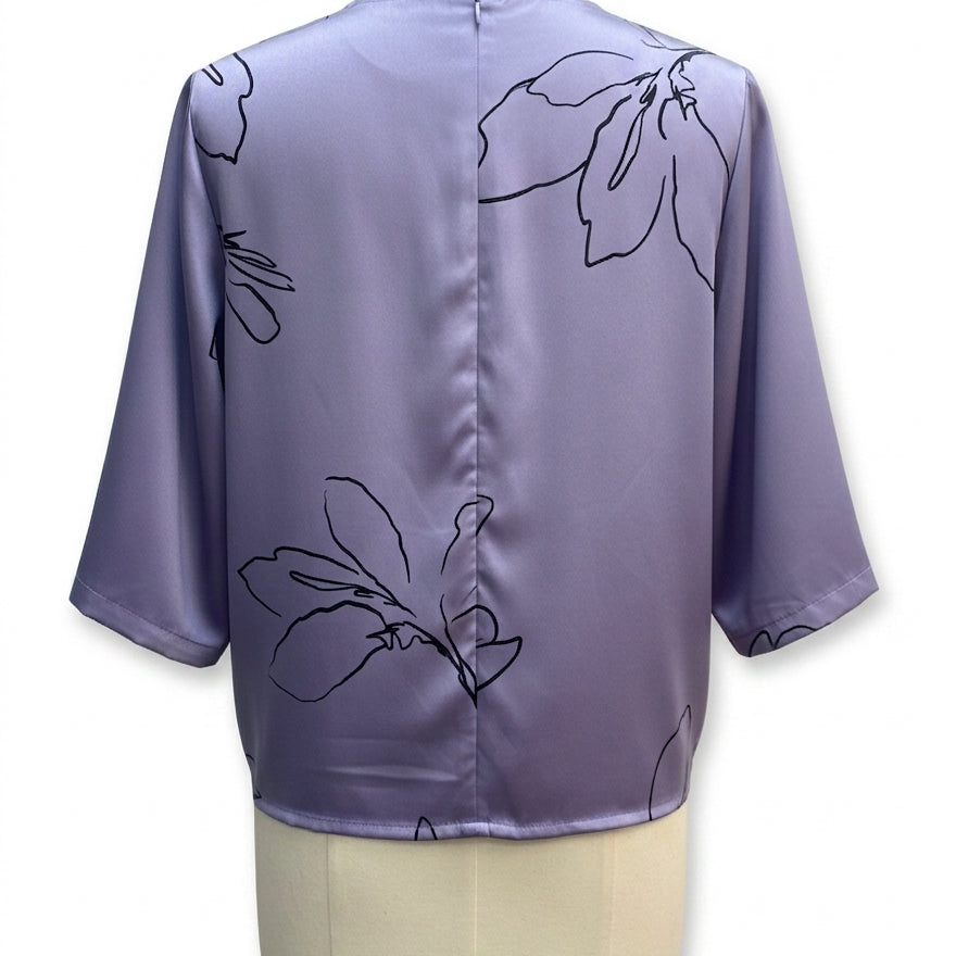 Worthington · KimonoSleeve Top Abstract Floral Print · Large · PurpBlack