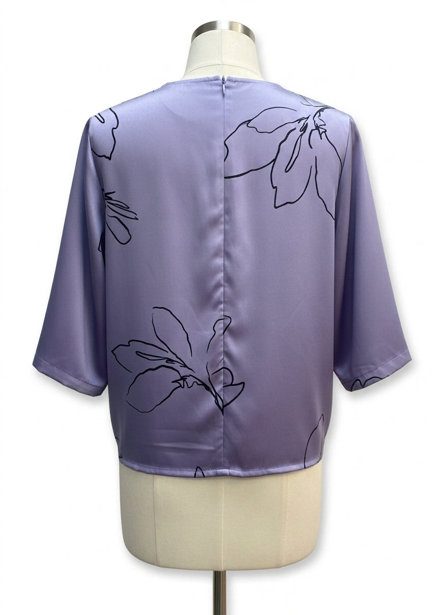 Worthington · KimonoSleeve Top Abstract Floral Print · Large · PurpBlack
