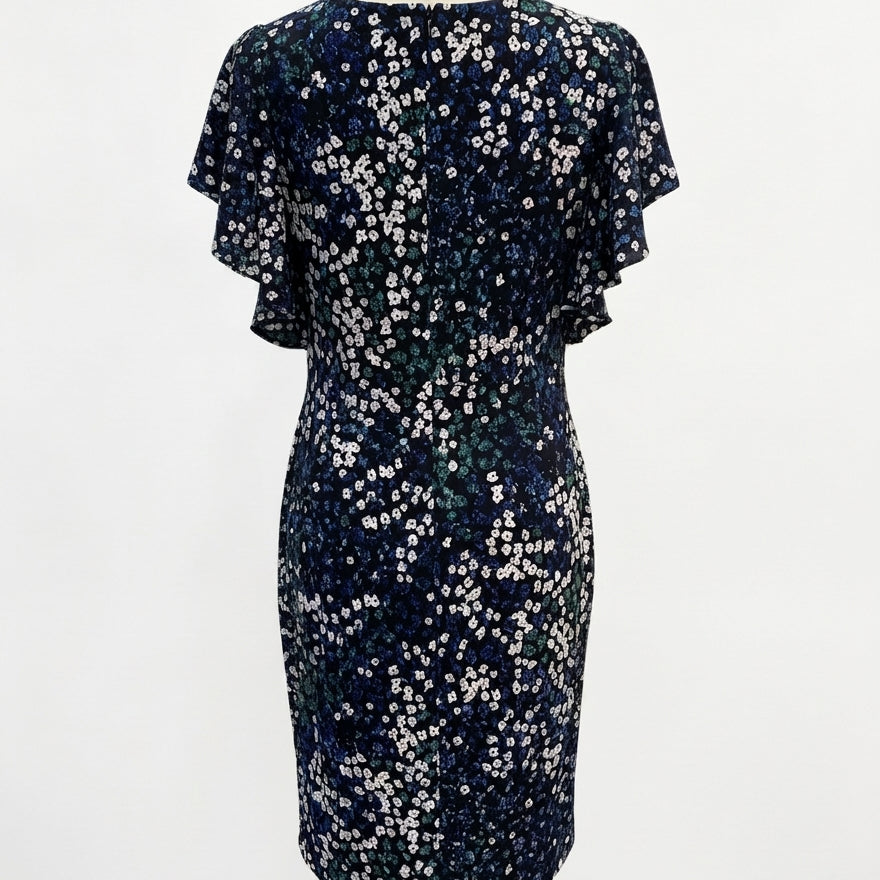 Ralph Lauren · Flutter Sleeve Floral Print Wrap Front Dress · 8 · BlackBlue