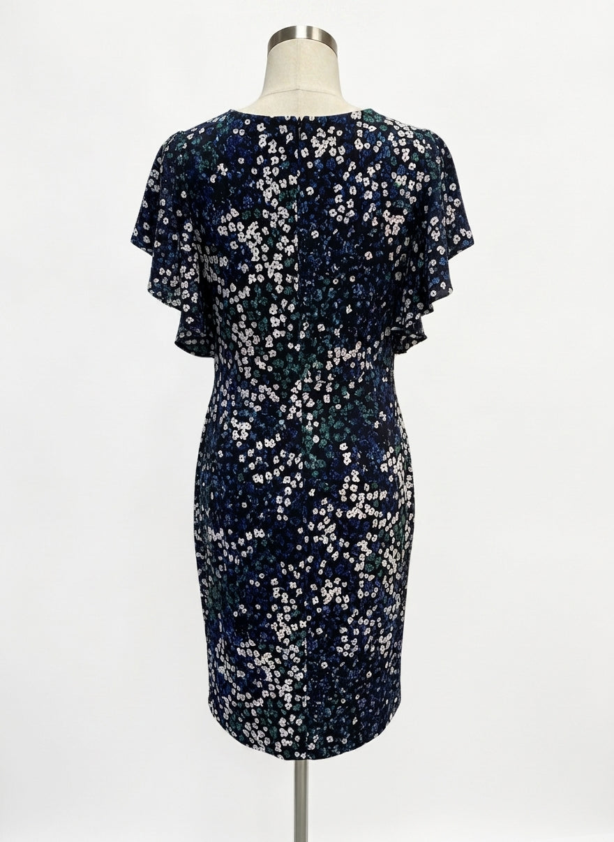 Ralph Lauren · Flutter Sleeve Floral Print Wrap Front Dress · 8 · BlackBlue