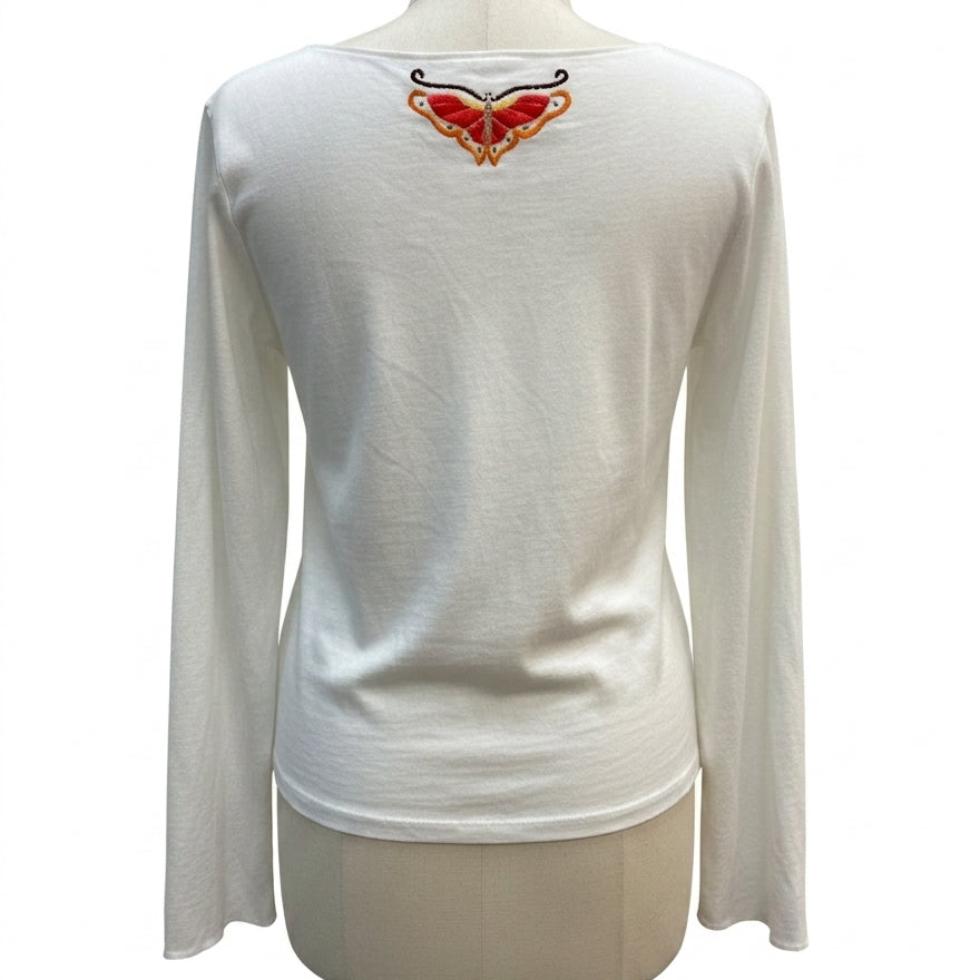WhiteStag · Butterflies and Flowers LongSleeve Top · XLarge · White
