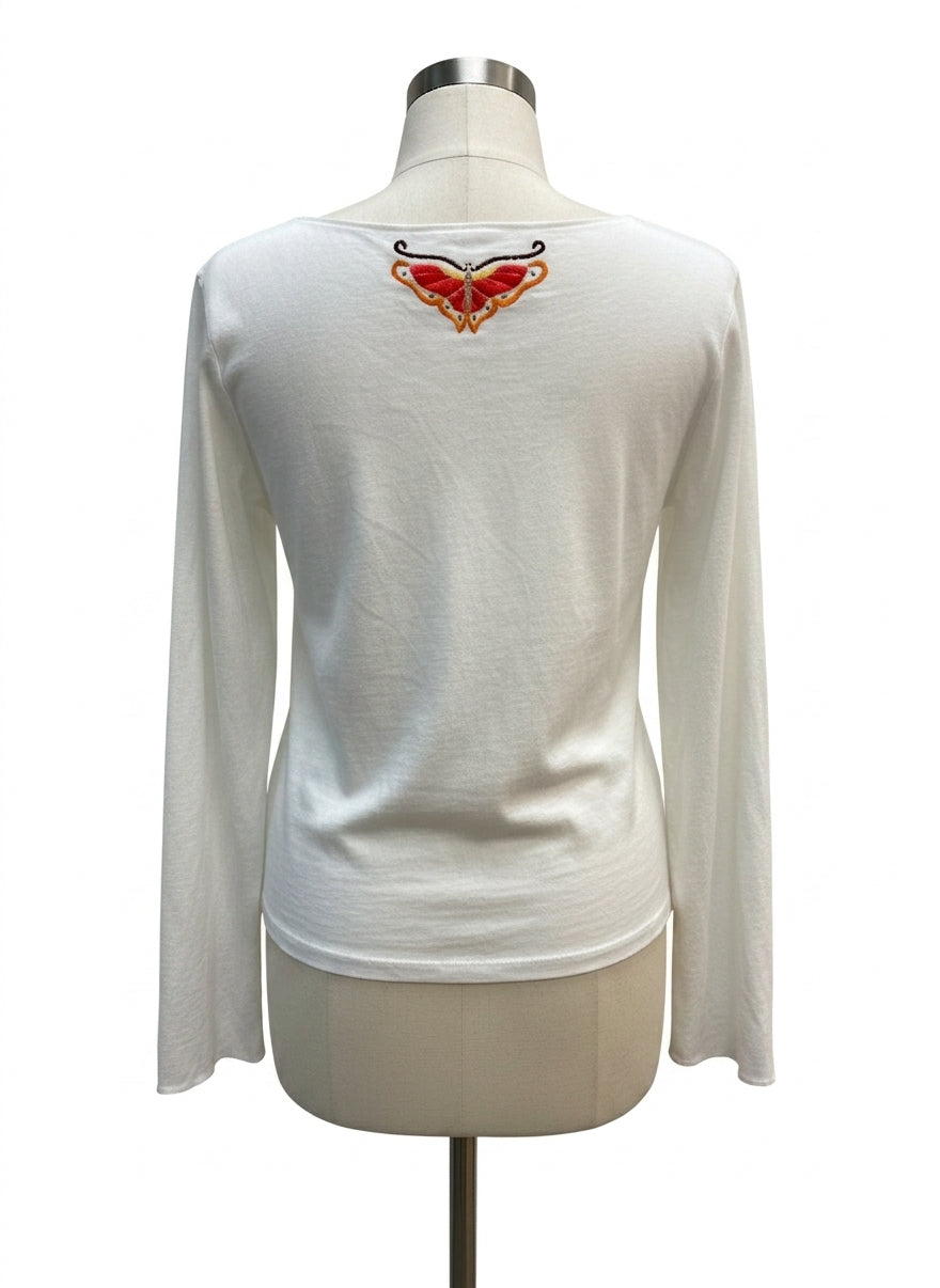 WhiteStag · Butterflies and Flowers LongSleeve Top · XLarge · White