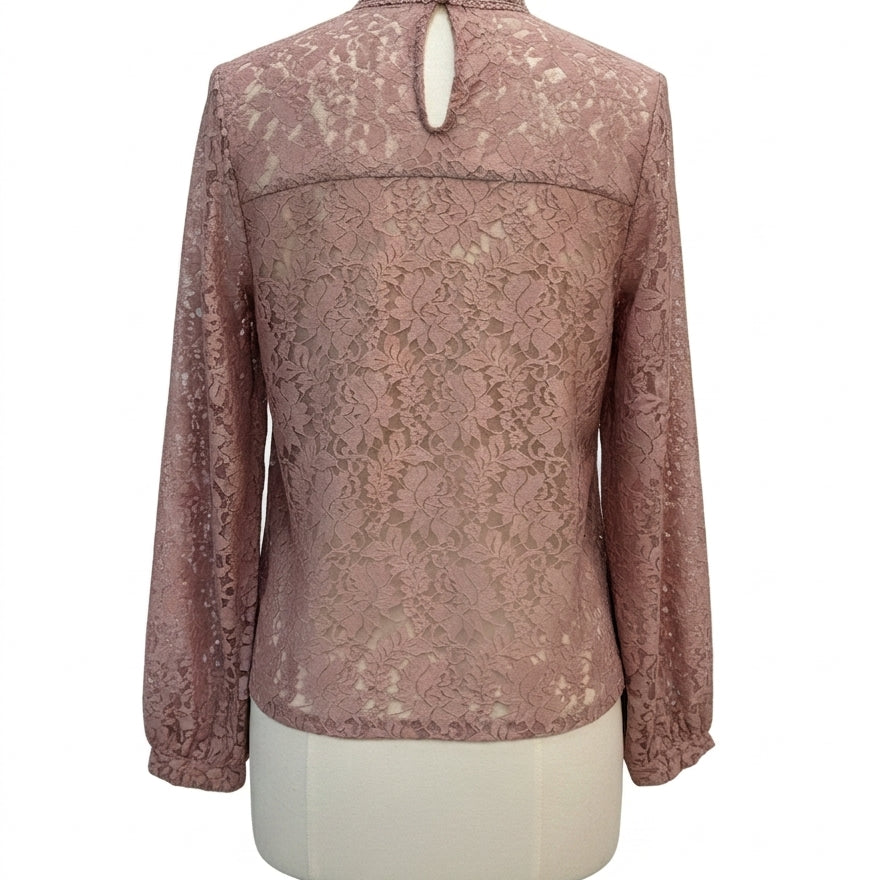 Cable&Gauge · LongSleeve Top with Lace Trim · Large · Blush