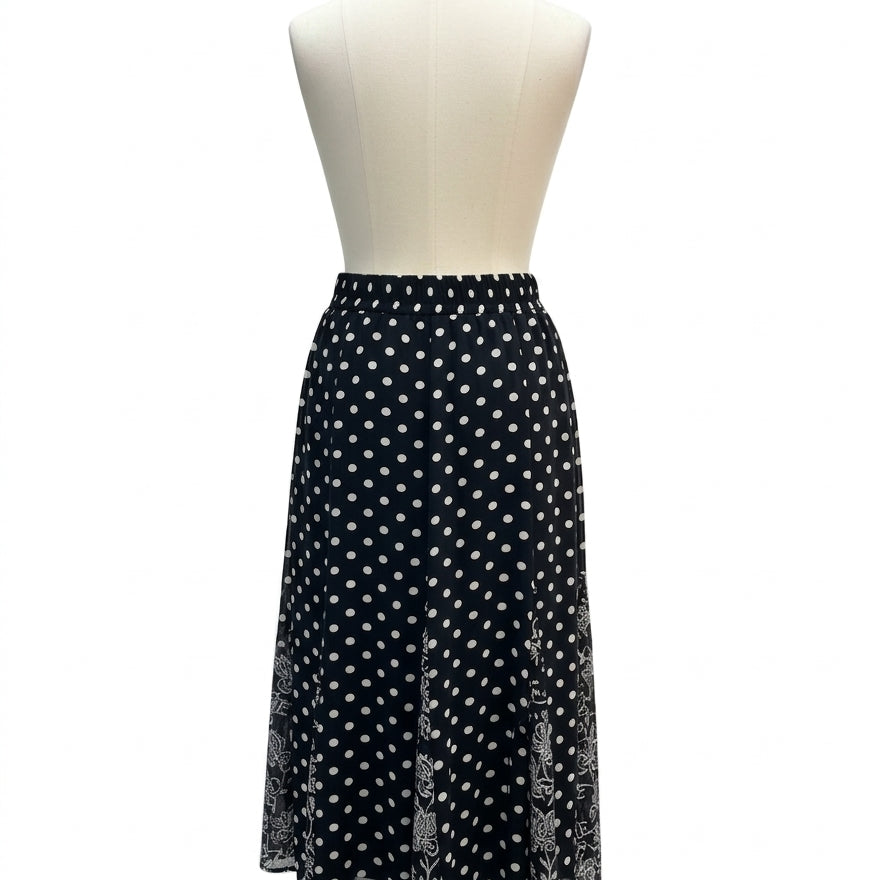 JM Collection · Midi Black/White Polka-Dots Skirt · 12 · Black/White