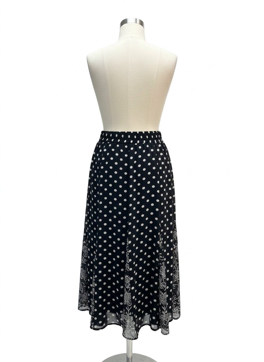JM Collection · Midi Black/White Polka-Dots Skirt · 12 · Black/White