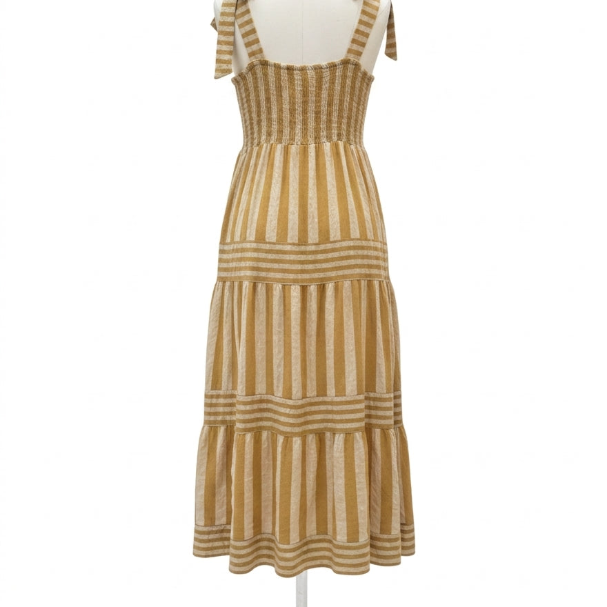 Anthropologie · Striped shoulder tie dress · 2X · DijonCream