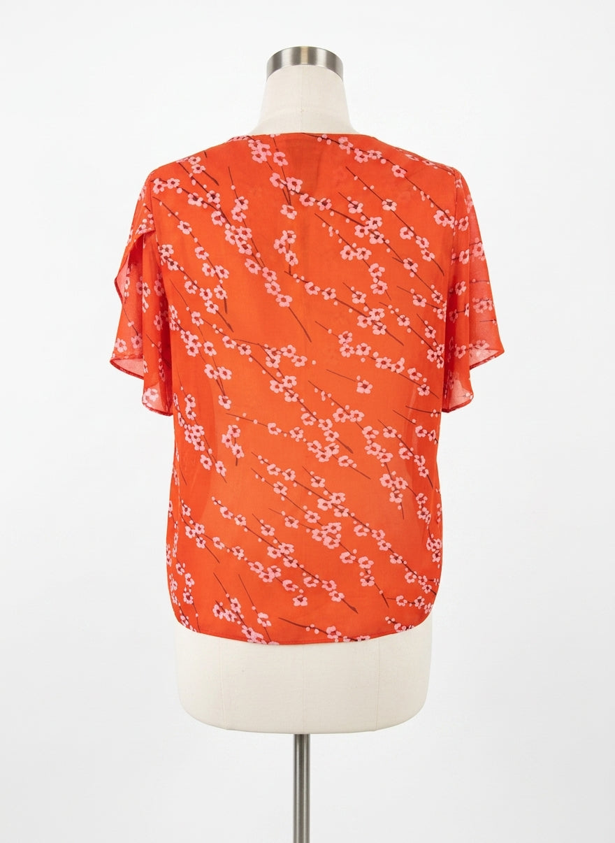 CABI · Cherry Blossom Chiffon Blouse · Medium · CoralPink