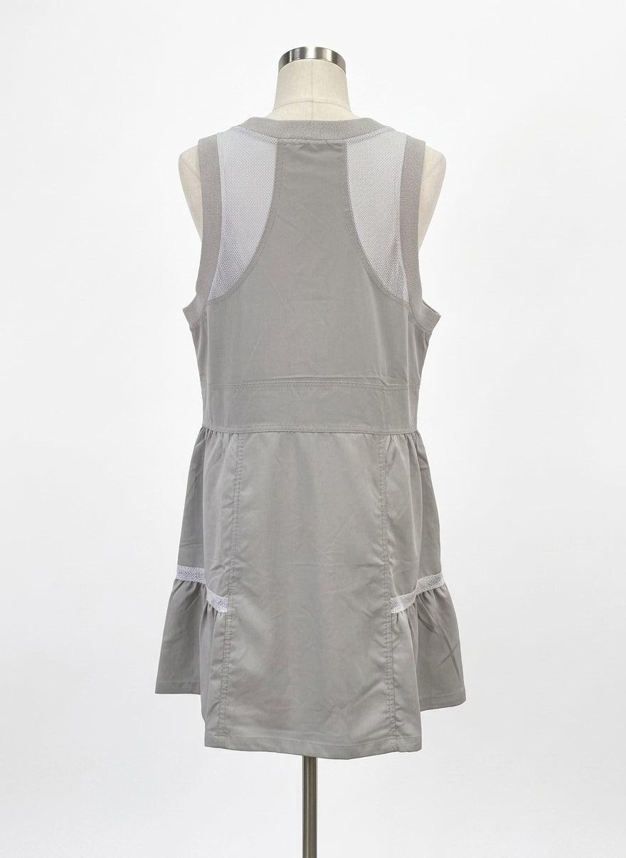 Fisoew · Women's Sleeveless Mesh Back Utility Dress · Large · Gray
