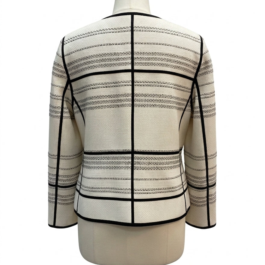 Lafayette 148 · Woven Zip Jacket · 1X · Cream/Black