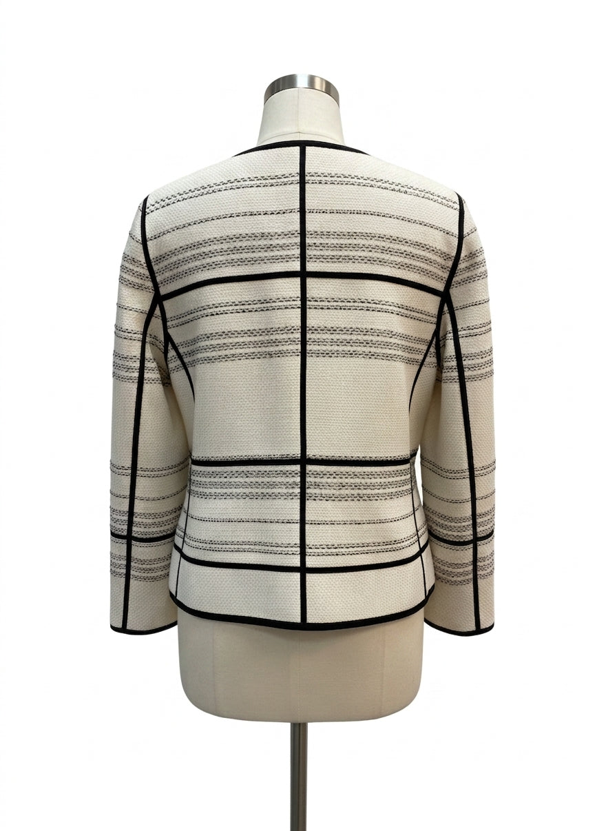 Lafayette 148 · Woven Zip Jacket · 1X · Cream/Black