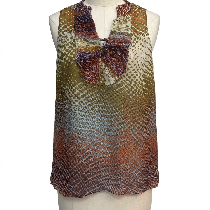 Anthropologie · Blue Tassel Sleeveless with Ruffle Detail · Small · OliveMulti