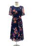 DKNY · Abstract Floral Print Belted Dress · 6 · NavyPink