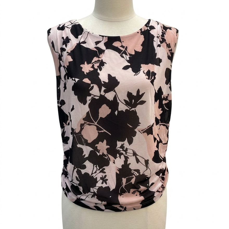 INC · BlushBlk Mesh Ruched Cap Sleeve Top · Large · Blush Black