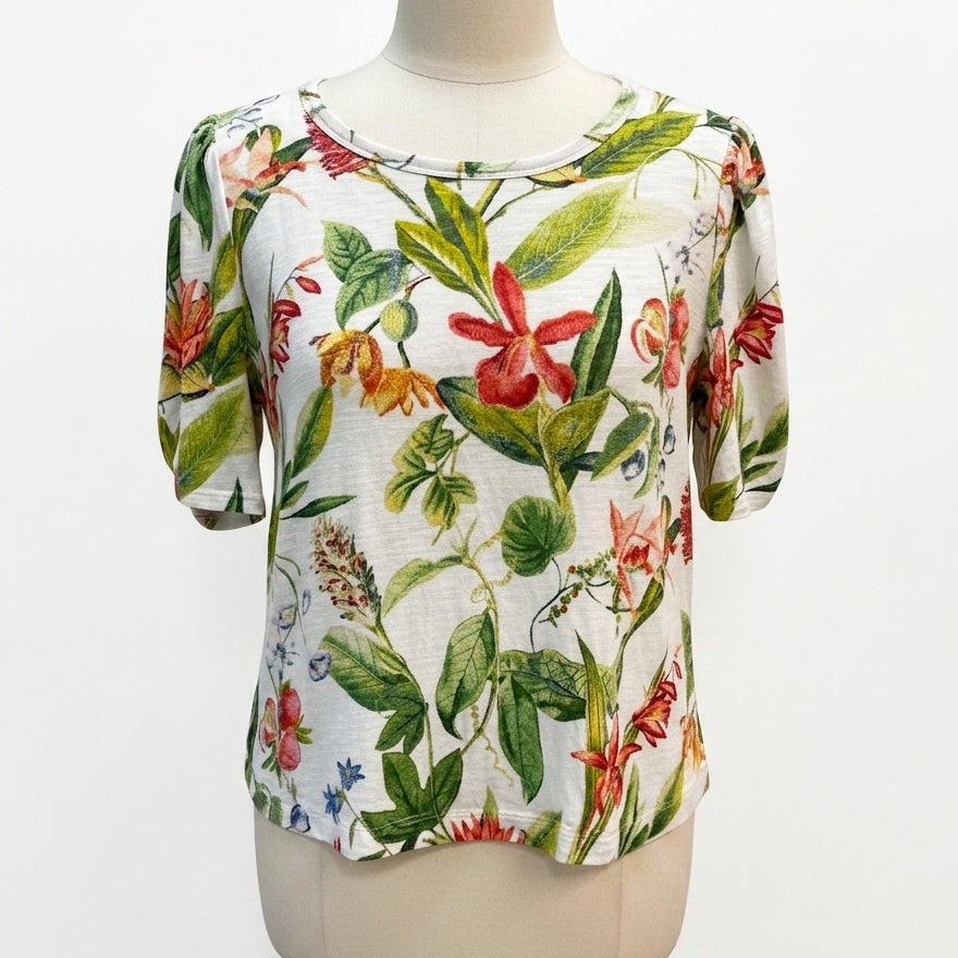 Chico's · Ruched Sleeves · Medium · WhiteFloral
