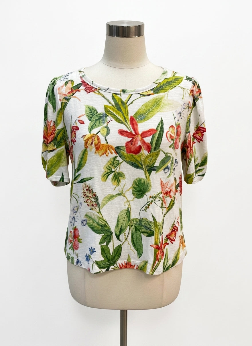 Chico's · Ruched Sleeves · Medium · WhiteFloral