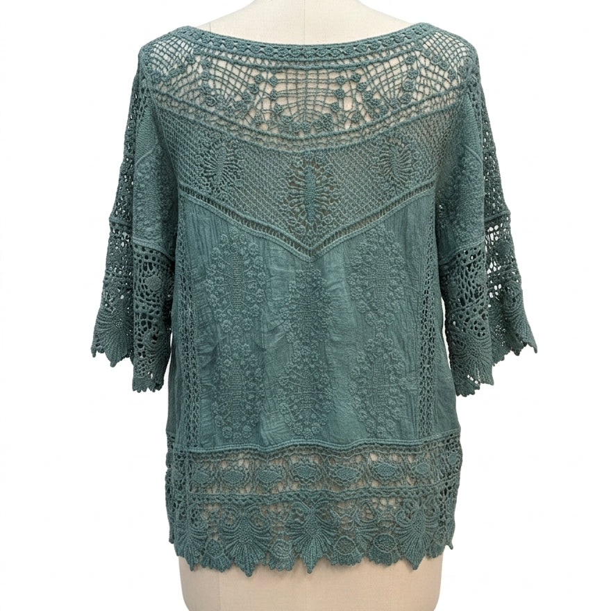 Democracy · Crochet lace detail 3/4 Sleeve · XLarge · Turquoise