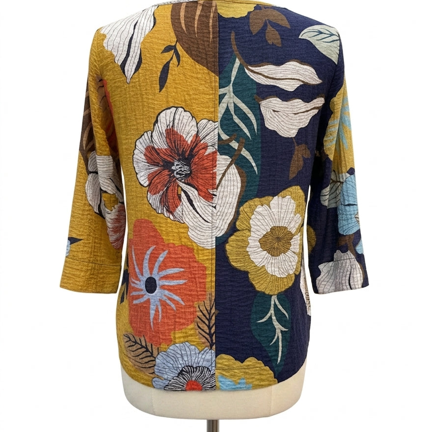 Ali Miles · Blouse · Small · NavyYellow Floral