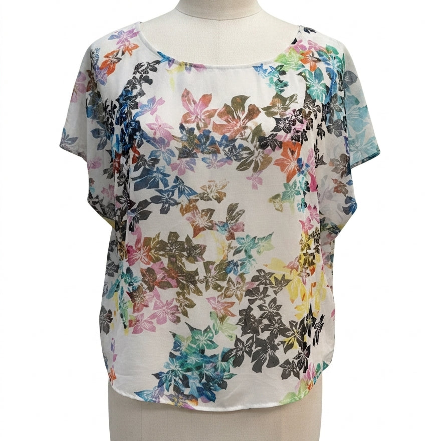 CAbi · Eliza Cap Sleeve Top · Medium · CreamFloral