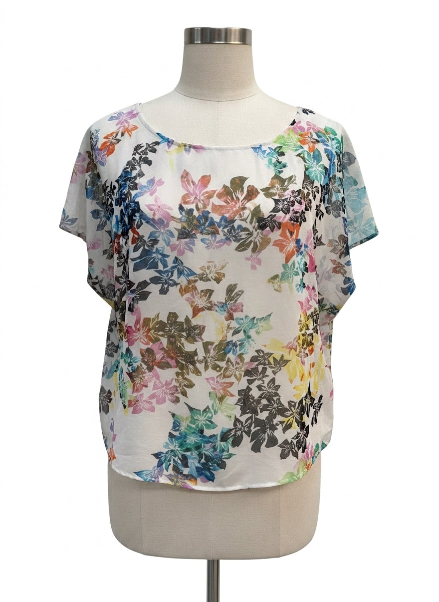 CAbi · Eliza Cap Sleeve Top · Medium · CreamFloral