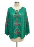 One World · Boho Chic Top · 1X · GreenMulti