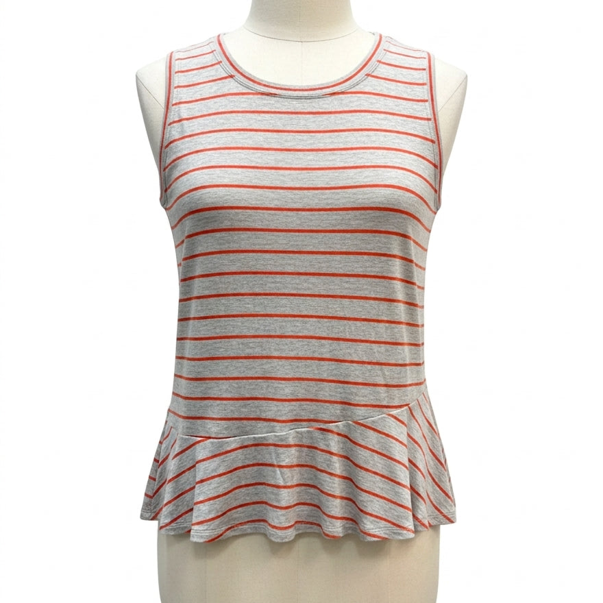 CAbi · 5331 Striped Ruffle Tank · Medium · GrayOrange Striped