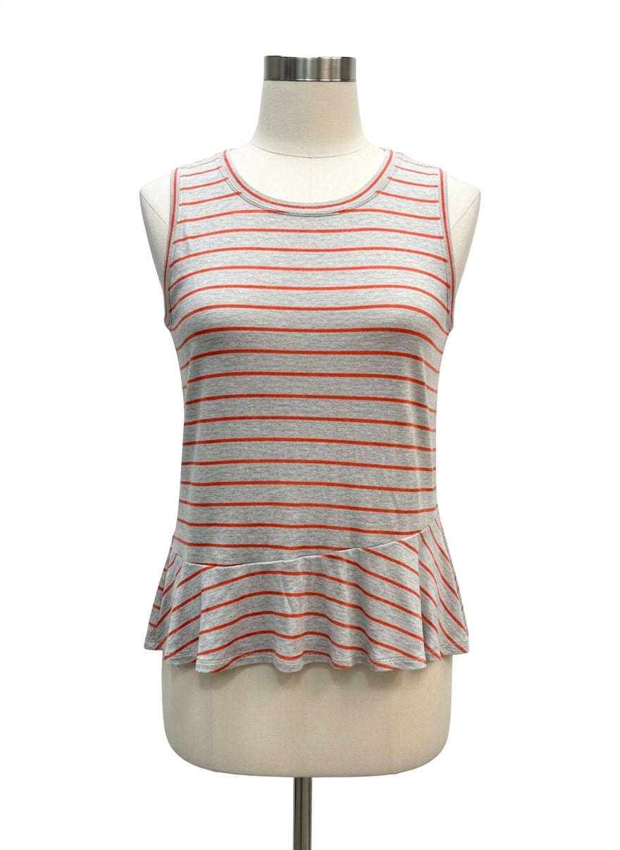 CAbi · 5331 Striped Ruffle Tank · Medium · GrayOrange Striped