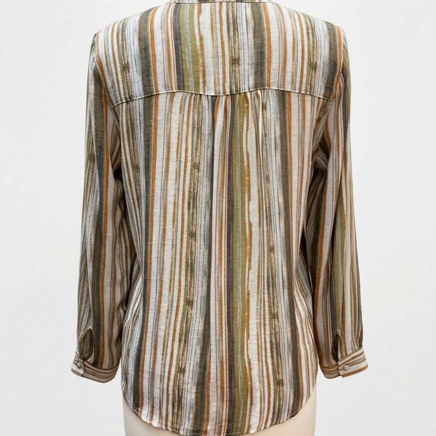 Zac&Rachel · Roll Tab Shirt · Large · CreamSage Striped