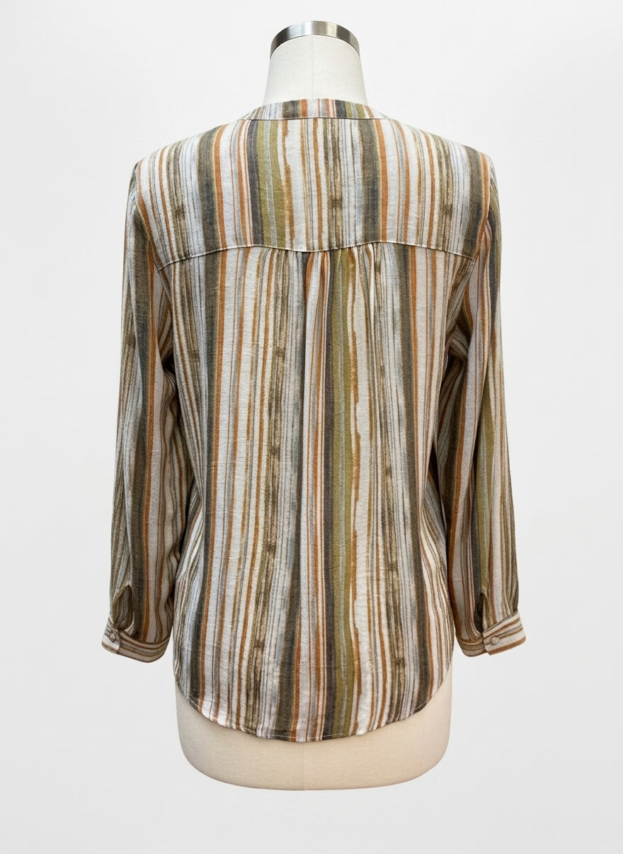 Zac&Rachel · Roll Tab Shirt · Large · CreamSage Striped
