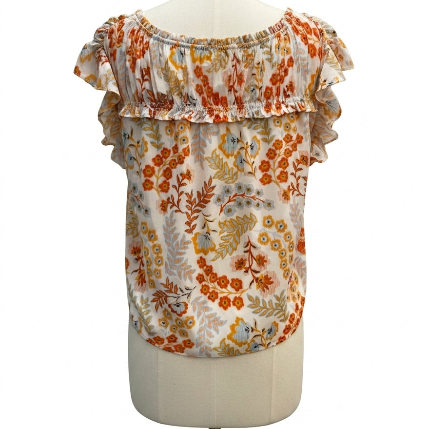 DR2 · Ruffled Sleeve Top with keyhole detail · 1X · OrangeFloral