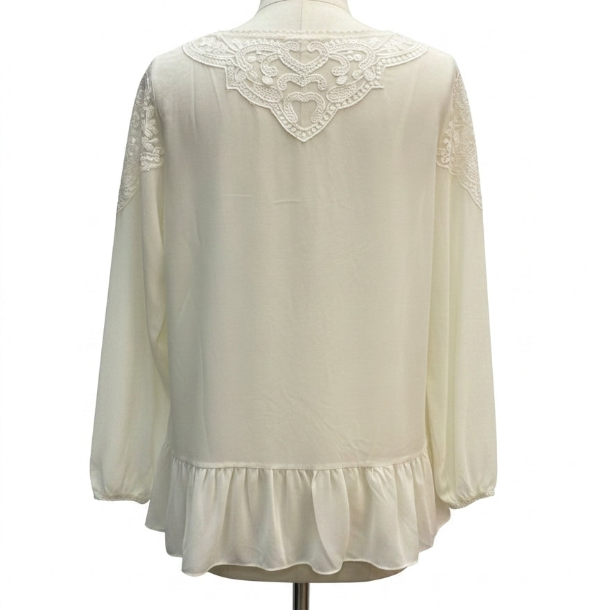 Anthropologie · Blue Tassel Chiffon With Lace · Small · CreamBlue
