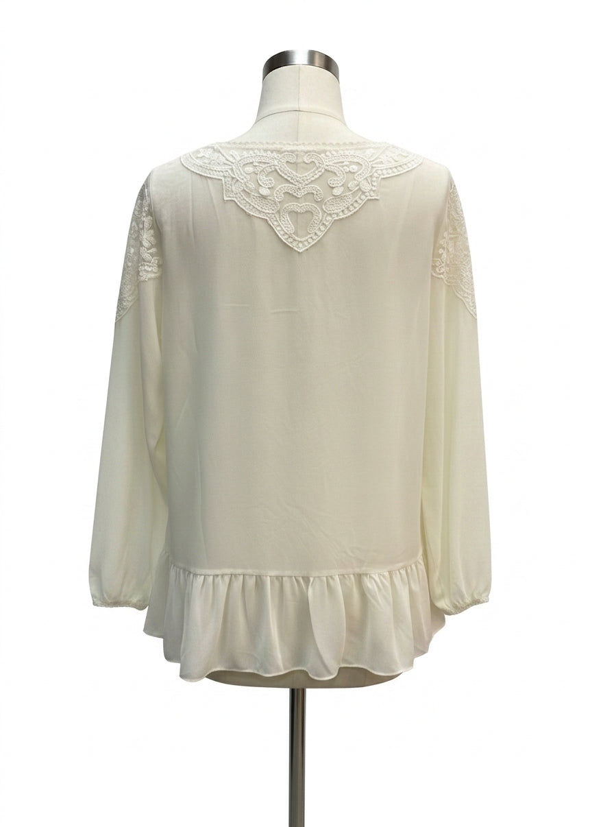Anthropologie · Blue Tassel Chiffon With Lace · Small · CreamBlue