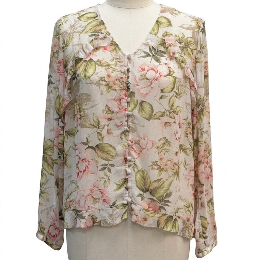 J. Jill · Blouse · Medium · Cream Green Floral Print