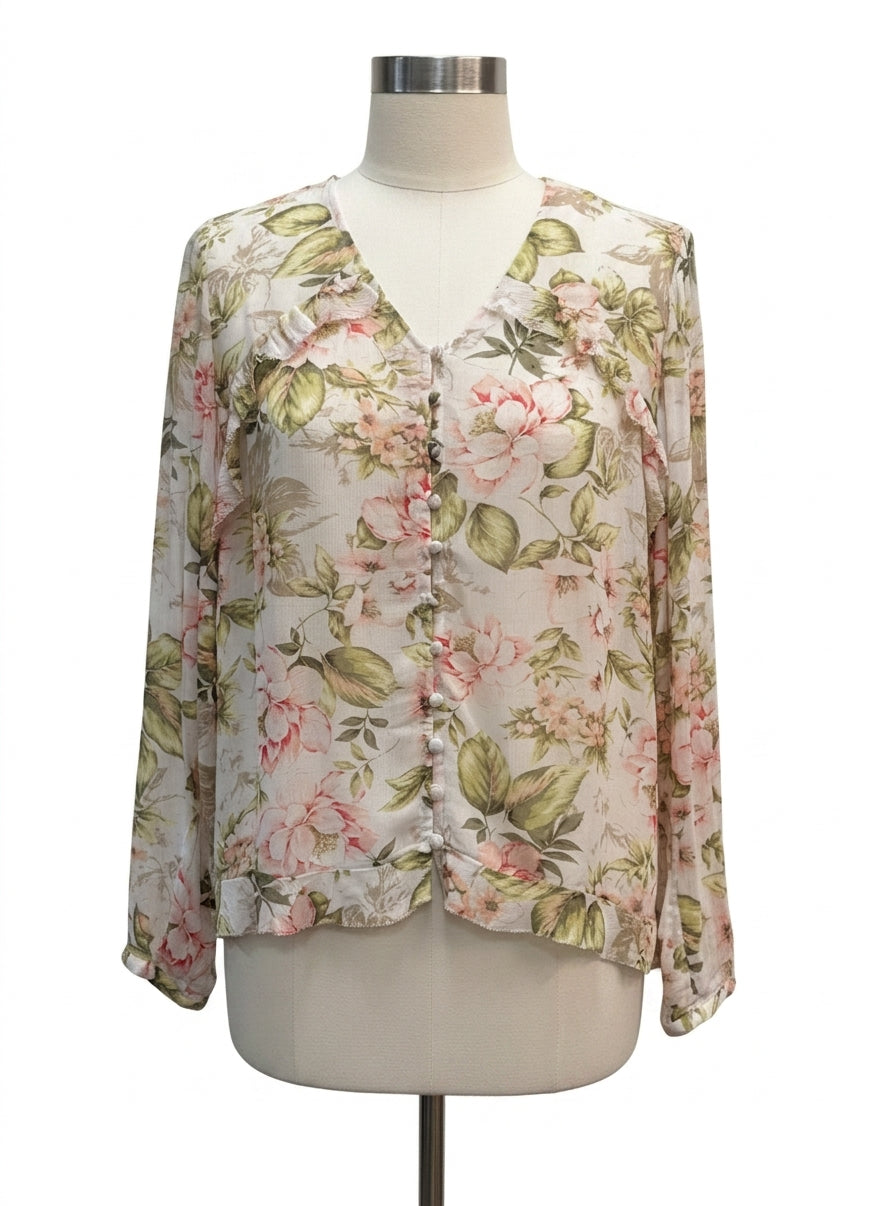 J. Jill · Blouse · Medium · Cream Green Floral Print