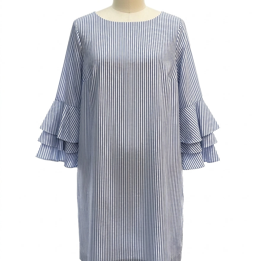 Chico's · Bell Sleeve Dress · Large P · BlueWhite Striped