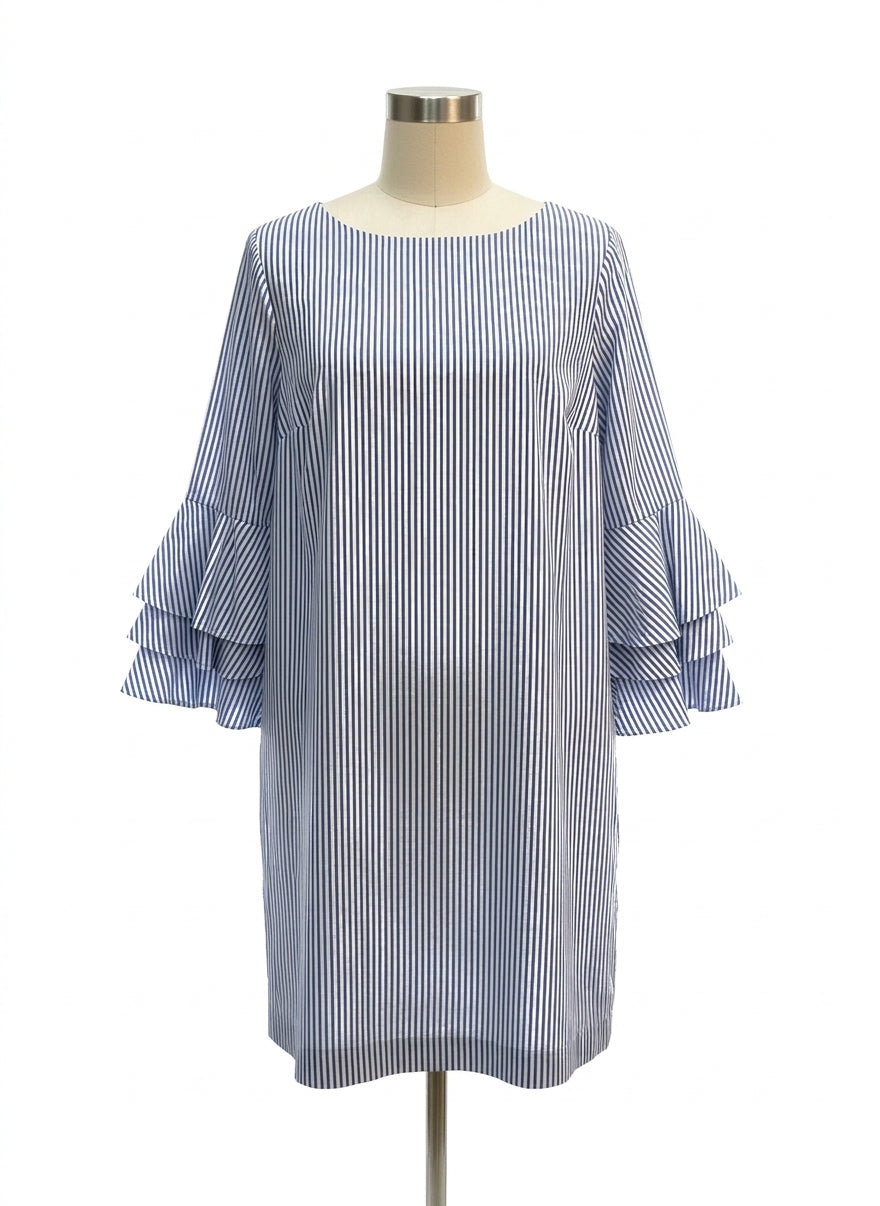 Chico's · Bell Sleeve Dress · Large P · BlueWhite Striped
