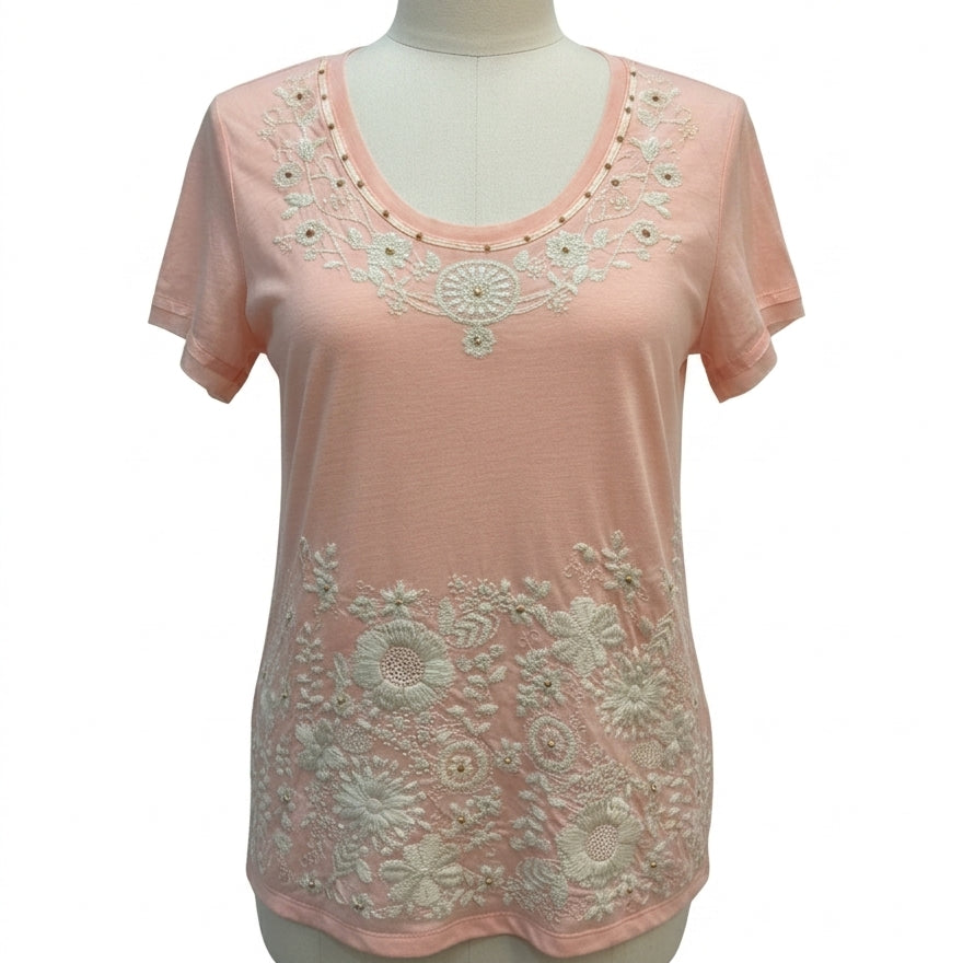 Blue Tassel · Beaded embellished top · Large · Peach/White