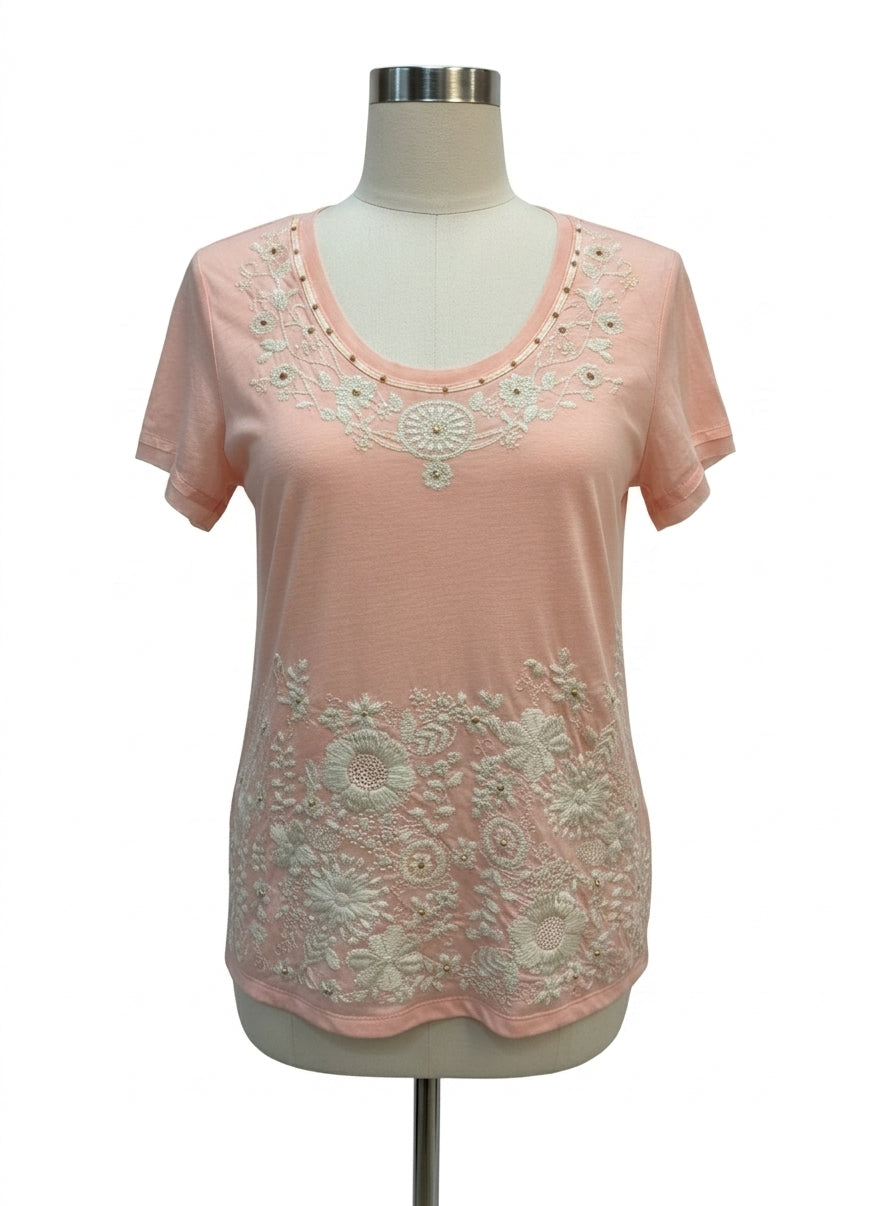 Blue Tassel · Beaded embellished top · Large · Peach/White