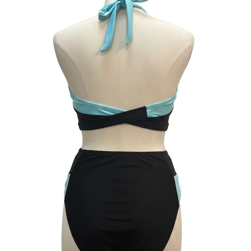 FashionSwim · Wrap Style Halter Top and Bottoms Set · XLarge · BlackAqua