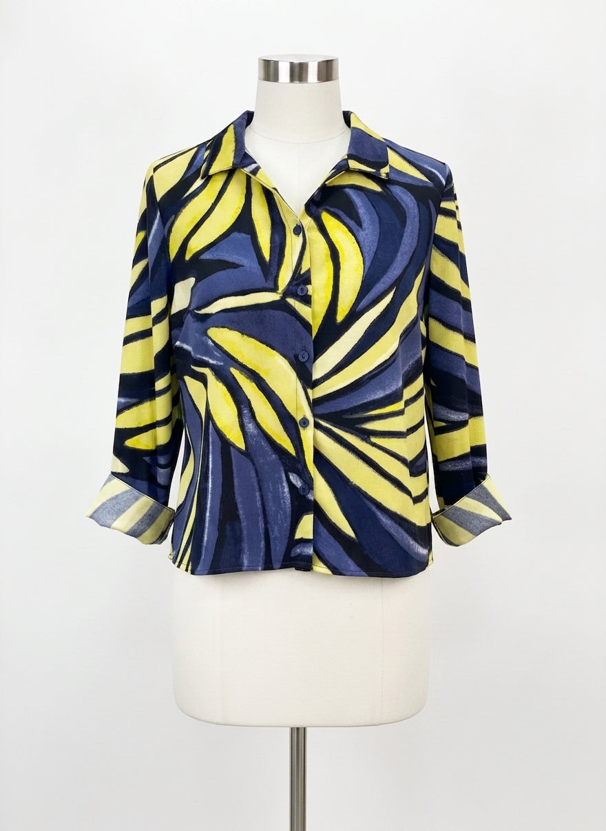 Olivia by Habitat · Watercolor Long Sleeve Shirt · Large · BlueLime